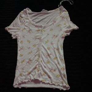 White flower print button up shirt